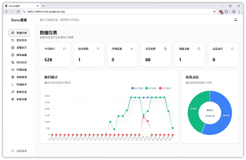白虎面板——轻量级定时任务管理系统，内置 Python3、Node.js 和 Bash