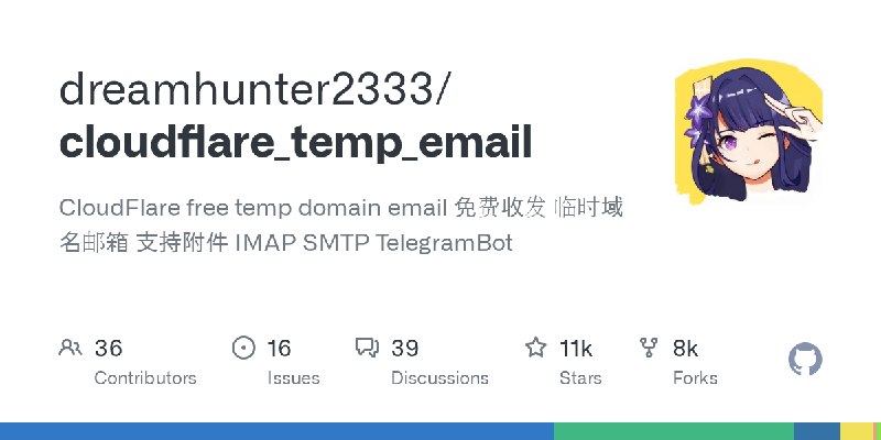 GitHub - dreamhunter2333/cloudflare_temp_email: CloudFlare free temp domain email 免费收发 临时域名邮箱 支持附件 IMAP SMTP TelegramBot