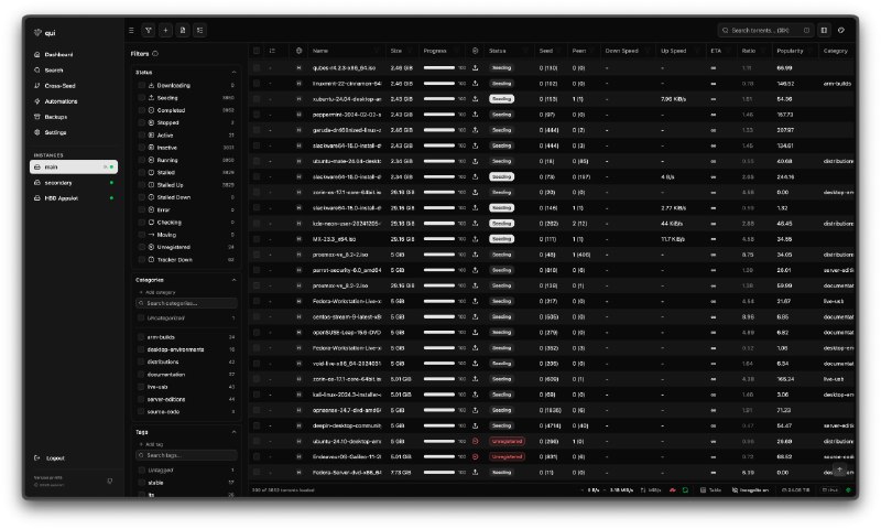qui: 快速、单二进制的 qBittorrent Web UI- 集中管理多个 qBittorrent 实例- 跨实例种子搜索与添加- 基于规则的自动化任务管理- 提供 qBittorrent 配置和数据的备份与恢复功能