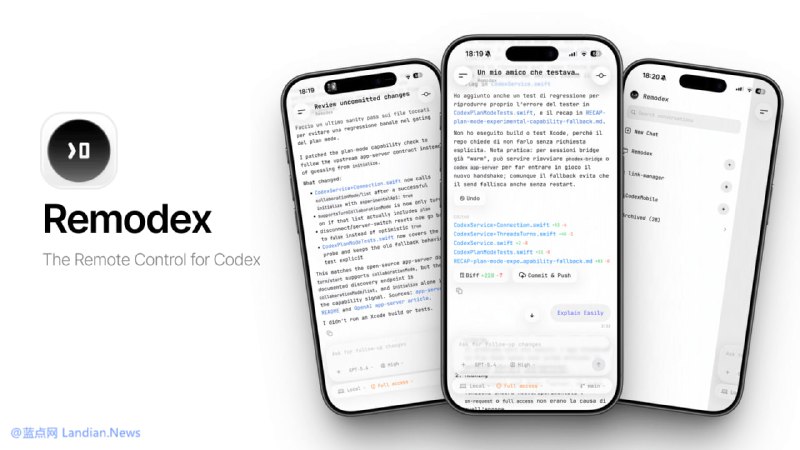 #软件资讯 Remodex - 适用于 OpenAI Codex CLI 和桌面客户端版的手机远程控制应用，可以对话和发送指令进行远程开发操作